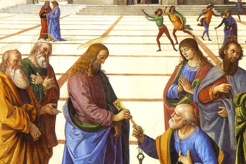 Christ handing the keys to St Peter, by Pietro Perugino (1481–82).