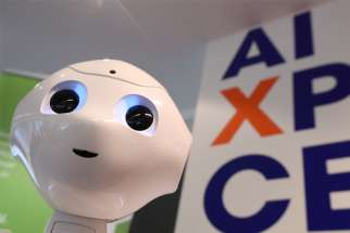  A robot equipped with artificial intelligence is seen at the AI Xperience Center at the Vrije Universiteit Brussel in Brussels Feb. 19, 2020.